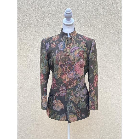 1990 Ralph Lauren multicolor floral tapestry high mandarin style neck blazer - Picture 1 of 7